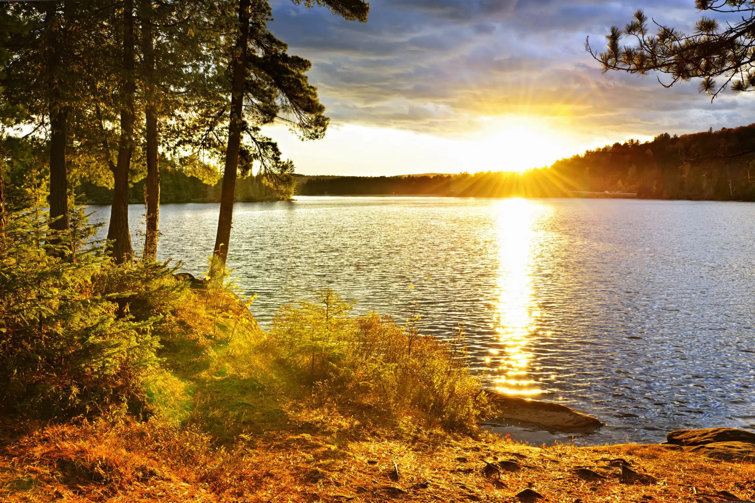 Sunset over Lake of Two Rivers in Algonquin Park, Ontario, Canada