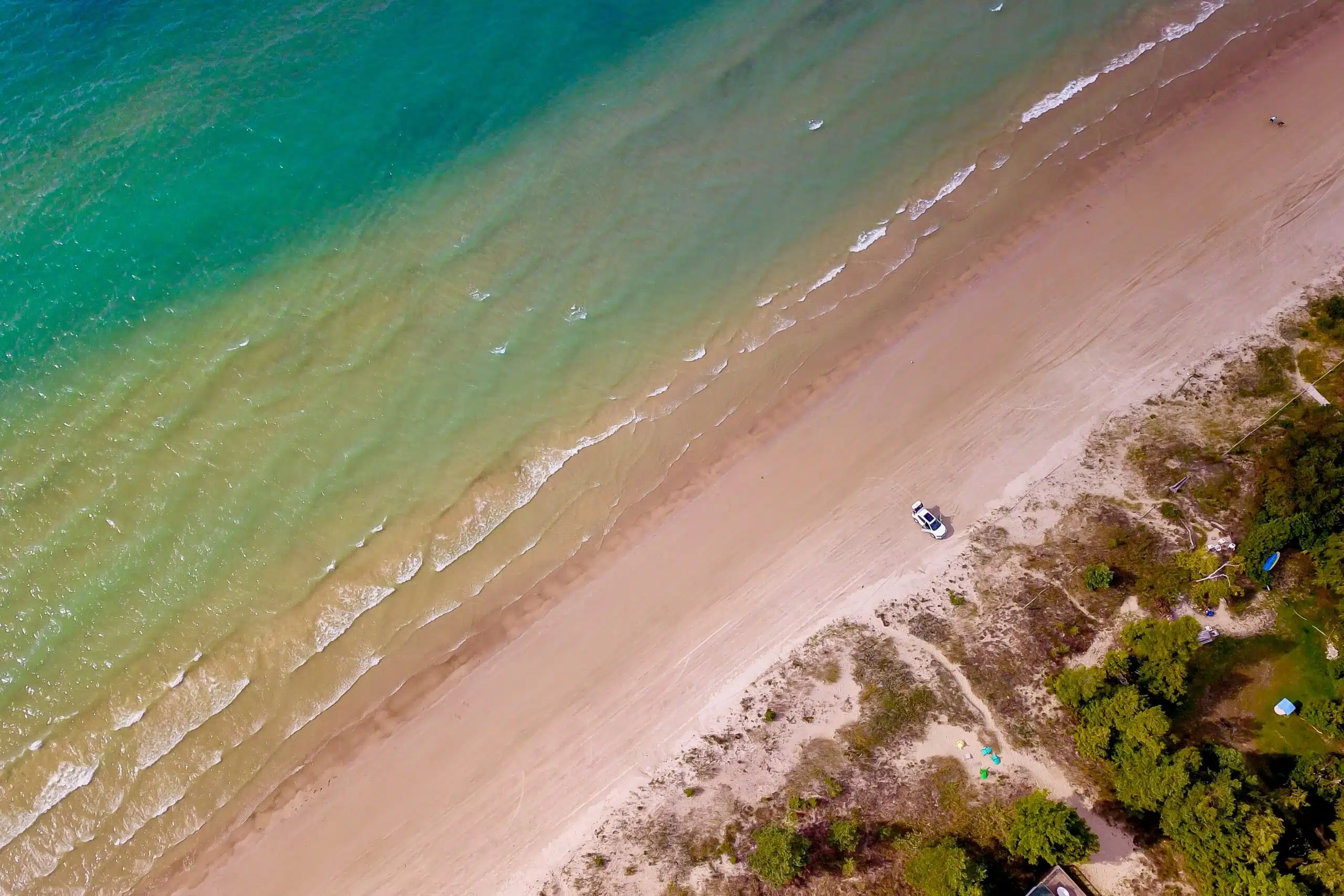 Drone shot of Sauble Beach, the second longest freshwater beach in Canada